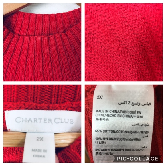 NWT Charter Club 2X red sweater - tunic length - Picture 3 of 8